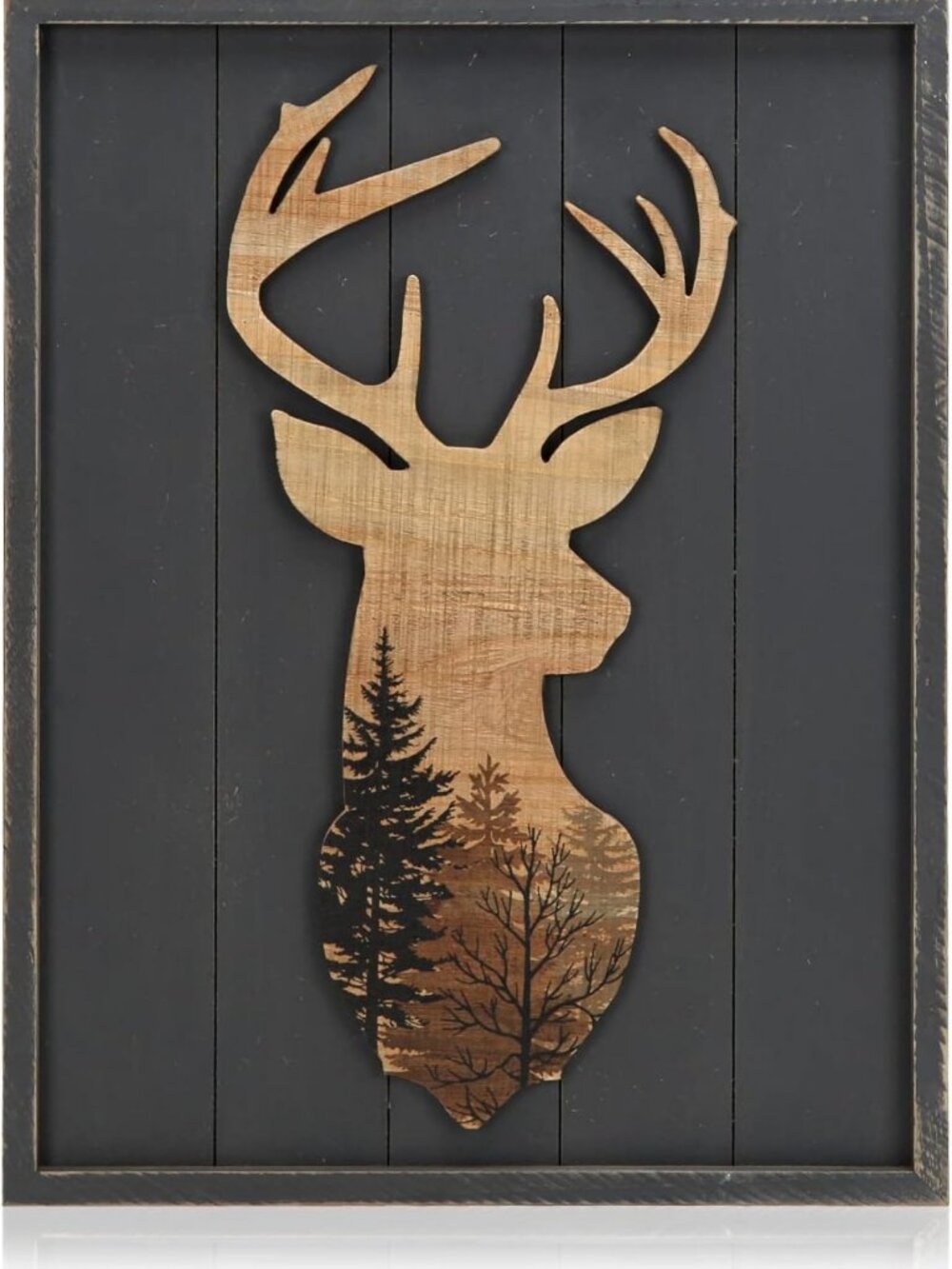 Rustic Deer Wall Art Print - Framed Woodland Cabin Decor for Bathroom, 16x21